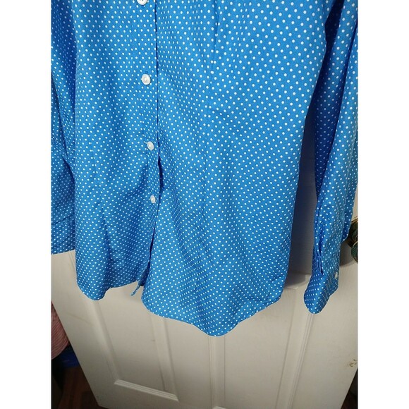 Orvis Woman 8 Blue White Polka Dot Wrinkle Resist LS Button Business Casual... - Picture 6 of 8
